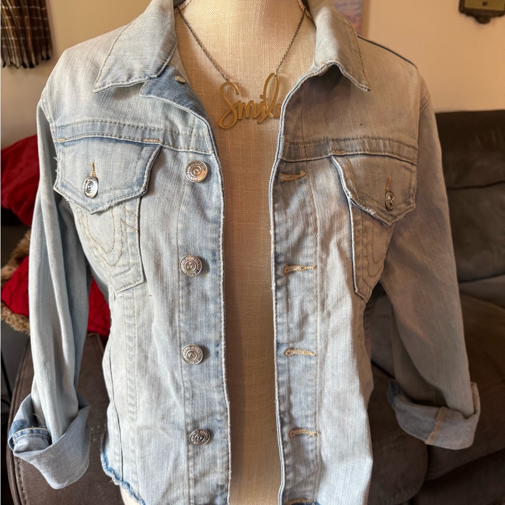 True Religion Medium- Light Wash Denim Trucker Jacket